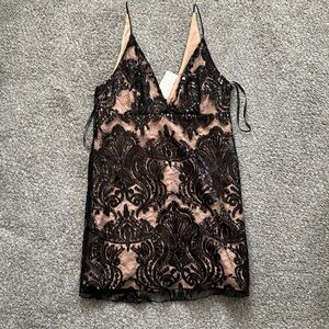 {Free People} sequin lace V neck shimmer mini dress